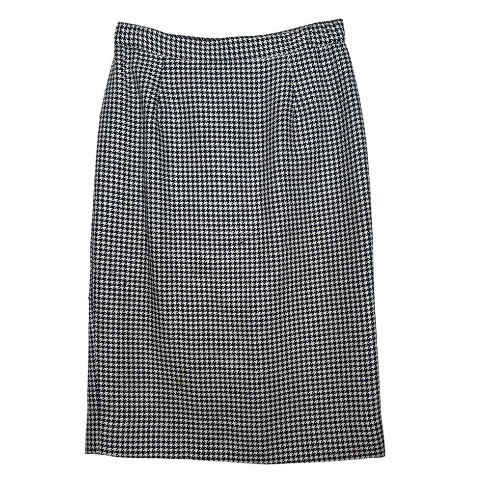 Vintage Pencil Wiggle Skirt 80s Size Small Black and White Wool Houndstooth